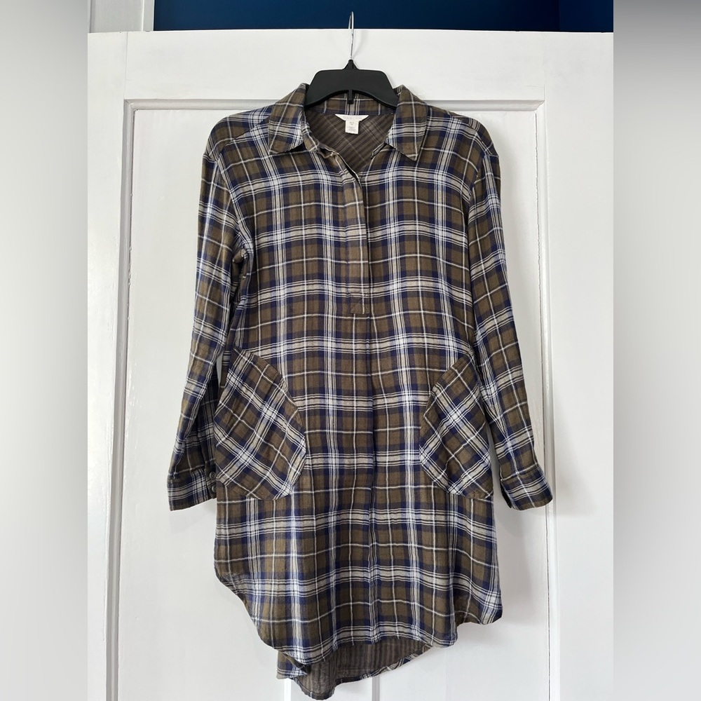 Caslon Plaid Long Sleeve Shirt Dress Size XS
